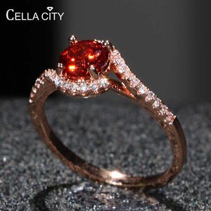 Солитарное кольцо Cellity Круглые драгоценные камни для женщин Ruby Zircon Silver 925 Ювелирные изделия из розового золота.