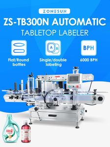 ZONESUN Automatic Tabletop Labeling Machine Wrap Around Labeler Round or Flat Bottles Detergent Beverages Jar ZS-TB300N