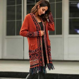 Kadın Örgüleri Boho İlham Jacquard Long Hardigan kadın bohem kolu aşırı kazaklar kadınlar için kardiyagns winter ceket