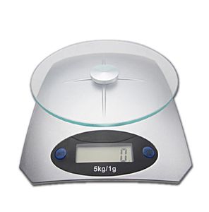 家庭の計量スケールキッチン測定ラウンド強化ガラス重量スケールデジタルエレクトロニクススケール5kg/1G LCD小売ボックス付きディスプレイ