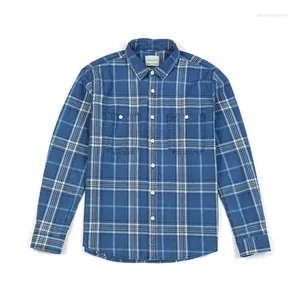 Camisas casuais masculinas 2023 Spring Indigo Homens Plaid Men Cotton Check Shirt Plus Size Roupas de marca SK130060