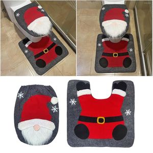 Bath Accessory Set SantaClaus Christmas Bucket Seat Cover And Carpet Red Ornaments Bathroom Decor Wall Art Slim Trash Can