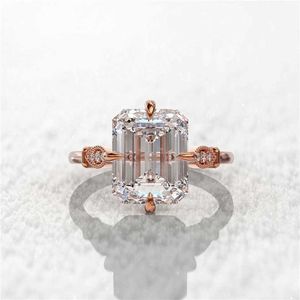 Solitaire Ring AAA Square Cubic Zirconia Wedding Bands Engagement s for Women Romantic Rose Gold Color Gift New Trendy Jewelry Y2302