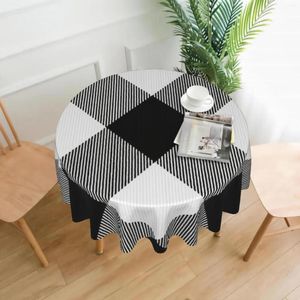 Table Cloth Black And White Plaid Decorative 60" Round Polyester Tablecloth Printed Pattern Washable Dinner Kitchen Home Decor