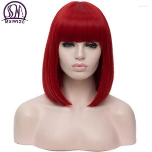 Synthetic Wigs MSIWIGS 14 Inch Straight Short Bob Bangs Blue Golden Red Black White Purple Green Brown Cosplay Wig Female Kend22