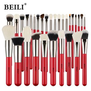 Makeup Tools Beili Red Natural Borstes Set 1130st Foundation Blandning Pulver Blush Eyebrow Professional Eyeshadow Brochas Maquillaje 230203