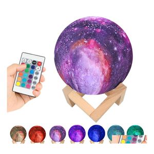 Night Lights 15Cm 3D Printed Starry Sky Planet Lamp Moon 3/16 Colors Change Led Light Galaxy Bedroom Decor Creative Gift Drop Delive Dhgt4
