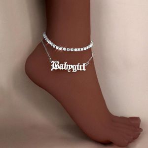 Ankletter flerskikts guld silver färg Babygirl Brevarmband för kvinnor sommar barfota glänsande kristall fotbens smycken smycken