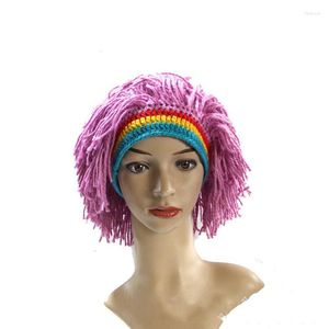 Berets Purple rasta peruka czapki kobiety ręcznie robione szydełkowe zimowe ciepłe kapelusz gorro halloween świąteczne prezenty urodzinowe zabawne impreza Balaclava