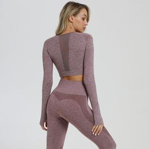 Active Set Yoga Set Women Fitness Clothing Seamless Sports Long Sleeve Top Leggings Women's Sportswear Workout Tracksuit Female