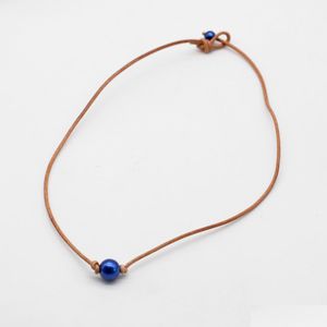 Pendant Necklaces Natural Freshwater Ctured Edison Pearl Necklace With Leather Rope 912Mm Round Collar Faishon Jewelry Drop Delivery Dhkqi