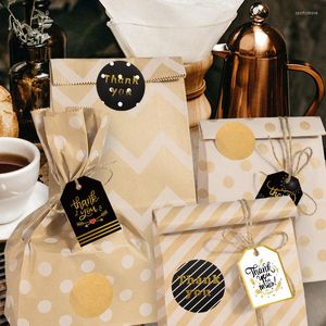 Gift Wrap 5pcs Kraft Paper Bags With Stickers Thank You Merci Candy Box Packaging Wedding Birthday Party Favors Packing Supplies