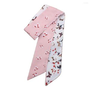 Scarves 95cm 5cm Flower Butterfly Printed Black White Luxury Small Scarf Women Silk Headband Long Ribbons