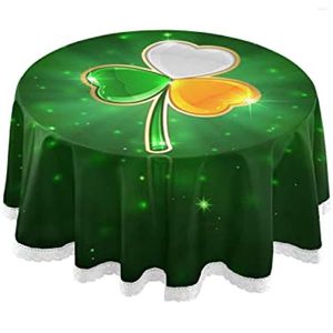 Bordduk St Patrick's Day Shiny Clover Leaf Round Cover Washable Polyester Drabell för fester Holiday Dinner