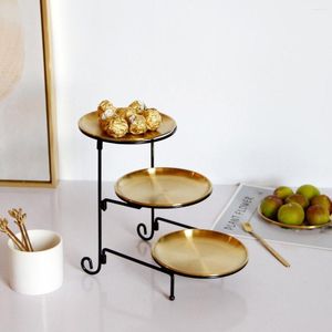 Storage Bottles Three-layer Stainless Steel Fruit Tray Light Luxury Gold Cake Plate Wrought Iron Detachable Snack Wedding Rack