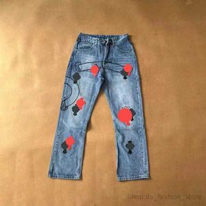 Print Designer Heren Jeans Cross-skin Washed Jean Chromeheart met hoge taille Mens Lovers Chromees Loose Rework Process Chrome 43maat 28-36