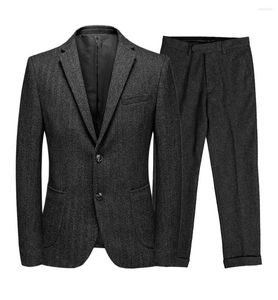 Men's Suits Customized Men's 2 Piece Classic Fit Suit Set Single Breasted Daily Business Herringbone Wool(Blazer Pants)
