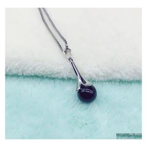 Pendant Necklaces Furong Stone Necklace Imitation 925 Sterling Sier Jewelry Clavicle Chain Black/Red Agate Luckyhat Drop Delivery Pen Dhzoi