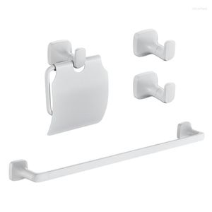 Bath Accessory Set White Bathroom Stainless Steel 304 Wall Mounted Single Towel Bar Paper Holder With Cover 2 Piece Robe Hook