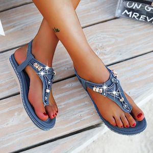 Sandaler sommarskvinnor damer mode kristall pärla platt toffel casual sexig flip-flop utomhusskor sandalas de mujer