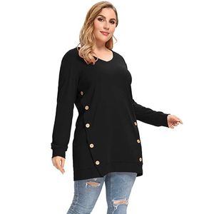 Women's Plus Size T-Shirt Women's Plus Size Tops and Blouses Female V Neck Long Sleeve Button Solid Casual Long Blouse Big Size Ladies Tops 230203