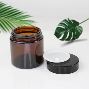 Storage Bottles 2pc 100ml Amber Round Glass Jars With White Inner Liners Black LidsRefillable Container For Cosmetic Candle