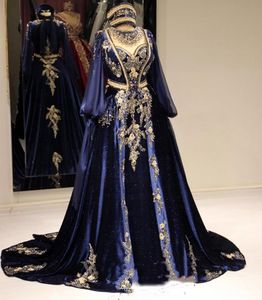 Eleganckie arabskie marokańskie sukienki Kaftan Kaftan długie Latarni Sweet Szyja ciemna granatowa satynowa okazja Suknie imprezowe Linia Dubai Abaya Kobietowa sukienka na bal mat