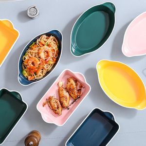 Dinnerware Sets Baking Plate Ceramic Cheese Baked Rice Microwave Oven Binaural Special Tableware Set Creative Household Bowl