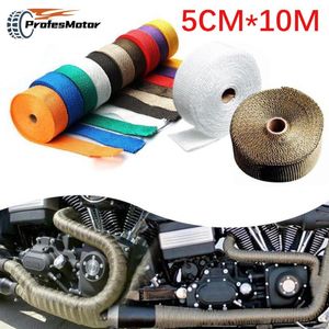 Motorcycle Exhaust System 5CM 10M Roll Fiberglass Heat Shield Header Pipe Wrap Tape Thermal Protection 6 Ties Kit Insulat