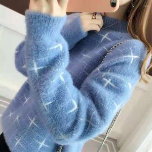 Maglioni da donna 2023 Autunno Inverno Donna Lana Cashmere Pullover lavorato a maglia Caldo spesso O Collo Faux Allentato maglione stile coreano W513