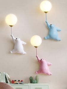 Wall Lamp Cartoon Blue White Pink Bear Children Kids Baby Girl Light Bedroom Bedside 3D Printing Moon Fixtures