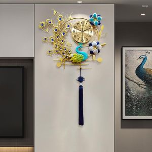 Relógios de parede relógio silencioso estilo chinês arte moderna decorativa quarto de casa acessórios de sala de estar personalidade pavão phoenix