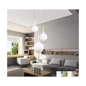 Sarkıt Loft Basit Süt Beyaz Cam Top Işık Led E27 Modern Asılı Lamba Oturma Odası Yatak Odası Lobi El Shop Için 6 Boyutlu Dhkyj