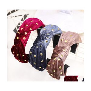 Headbands Fashion Women Headband Golden Veet Hairband Love Rhinestone Hair Hoop Center Knot Turban Accessories C3 Drop Delivery Jewel Dhqn9