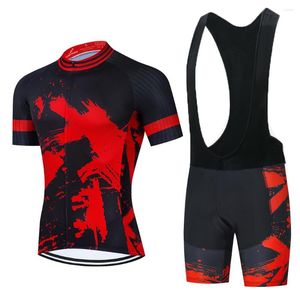 Tävlingssatser 2023 Red Black Cycling Suit Bike Team Shirts Clothing Jersey Set Tops Jacket Bib Shorts Maillot Kit Clothes 20D Gel Pad