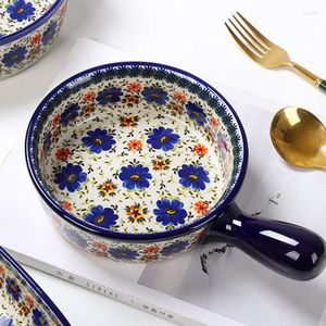 Skålar polska keramiskt handtag skål hushåll ugn mikrovågsugn special binaural soppa snabb nudel bordsartiklar bakplatta