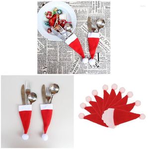 Christmas Decorations 10 Pcs/Set Hat Cutlery Bag Candy Gift Bags Cute Pocket Fork Cutter Holder Table Dinner Decoration SP99