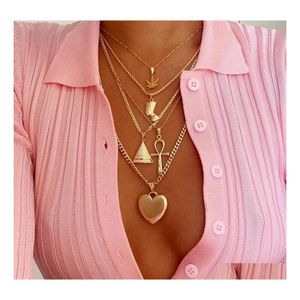 Pendant Necklaces Fashion Jewelry Mtilayer Necklace Metallic Leaves Egyptian Pharaoh Yan Pyramid Heart Drop Delivery Pendants Dh1Uv