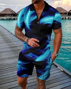 Herrespår 2023 herr sommarpolo set spårdräkt v-mönster korta ärmkläder för män avslappnad social skjorta två bit