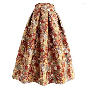 Spódnice retro wiosna jesienna Jacquard drukowana suknia balowa spódnica kobiet wysoka talia księżniczka