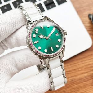 Mulheres assistem a rel￳gios mec￢nicos autom￡ticos Lady Wristwatches 34mm Montre de Luxe Cer￢mica Rel￳gio Band Sapphire