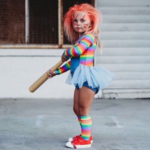 Roupas conjuntos de roupas menino menino Halloween Roupas Defina a manga Romperlong Camisa 2pcs Chucky Doll Doll Malle traje 27y 230203