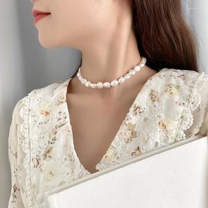 Цепи 925 Серебряные серебряные французские ретро -раковины Жемчужные ожерелья для женщин Корейская Кокер Ключица Цепочка
