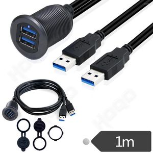 Computer Cables Dashboard USB Extension 1m Cable With Dustproof Cover Dual-port USB3.0 Panel Embedded Car Boat Waterproof Cord