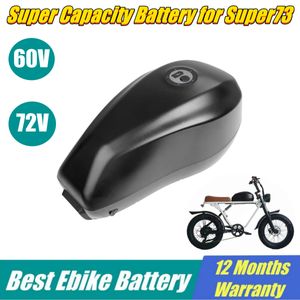 Super Capacity Ebike Battery 52V 60V Tank Ebike Battery Pack 72V 20AH 25AH 30AH 21700 Li-ion Bicycle Akku för Super73 S2 Rx Electric Bicycle 1500W 2000W med 40A 80A BMS