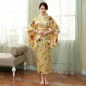 Ethnic Clothing Japanese Kimono Retro Flower Printed Ladies Home Cloth Simple Natural Long-sleeved Nightdress Geisha Performance Yukata Dres