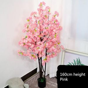 Decorative Flowers 160CM Tall Artificial Silk Flower Cherry Bloosom Tree Plant Potting For Indoor Home Wedding Decorations Props