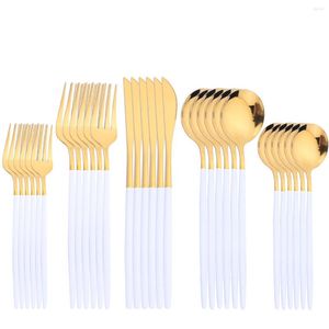 Dinnerware Sets 30Pcs White Gold Cutlery Dinner Set Mirror Knives Forks Spoons Western Kitchen Tableware Stainless Steel