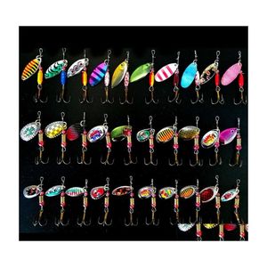 Baits Lures Fjord 30 Pcs/Lot Spinning Spoon Fishing Set Kit Spinner Freshwater Saltwater Equipment Accessories Artificial Bait Dro Dhlnm