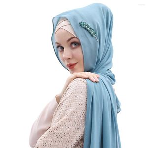 Ethnic Clothing Muslim Head Wrap Women Chiffon Hijab Scarf Leaf Rhinestone Decor Plain Lightweight Soft Shawl Arabic Turkish Islamic